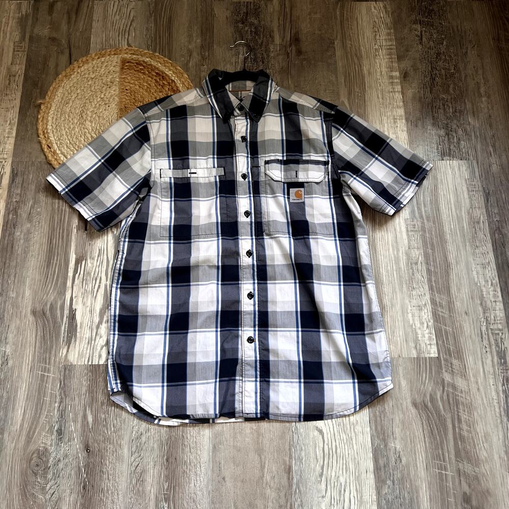 CARHARTT Relaxed Fit Short-Sleeve Button Down Mens Plaid Shirt